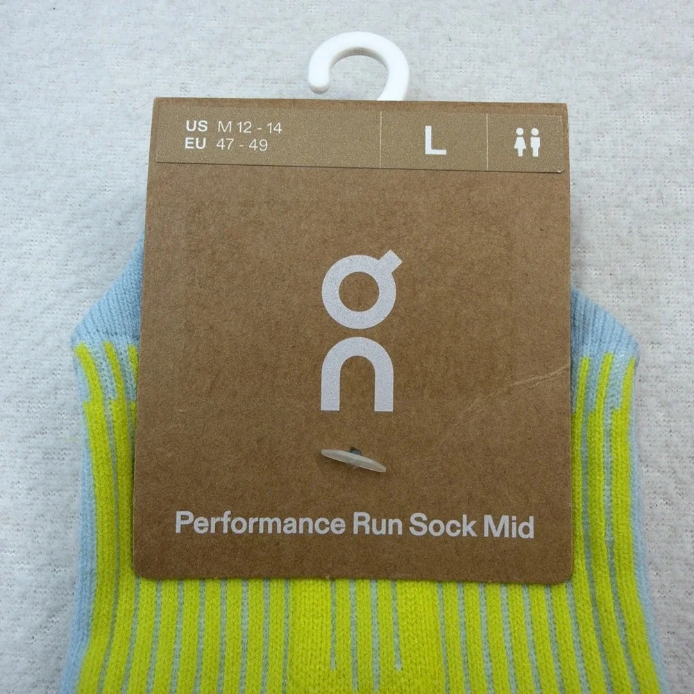 On Cloud Performance Run Sock Mid Large Men's 12-14 Wash/Lime Socks NWT